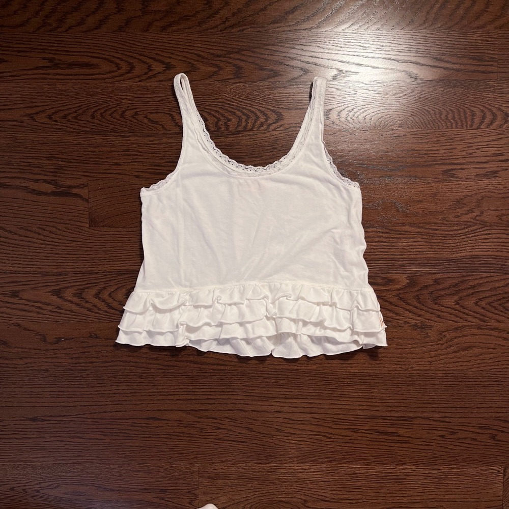 y2k vintage hollister white ruffle lace tank top small